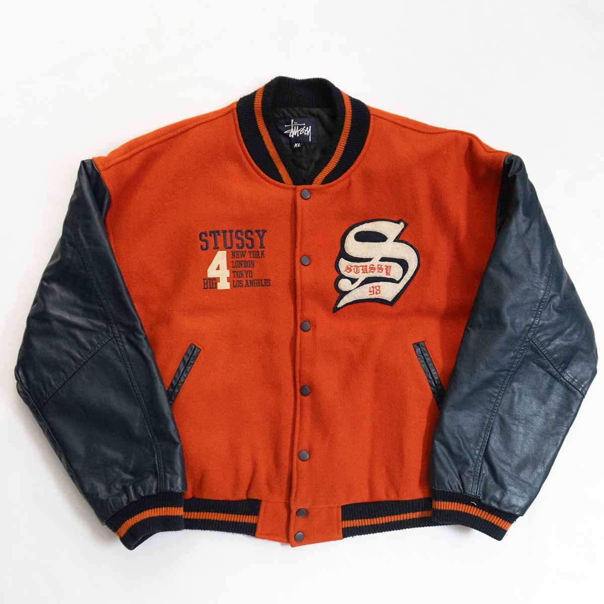 80~90'sアメリカ製STUSSYジャケットワッペンスタジャン レザー/ウール STUSSY ステューシー 80s Rasta Stadium Jacket 80年代初期タグ