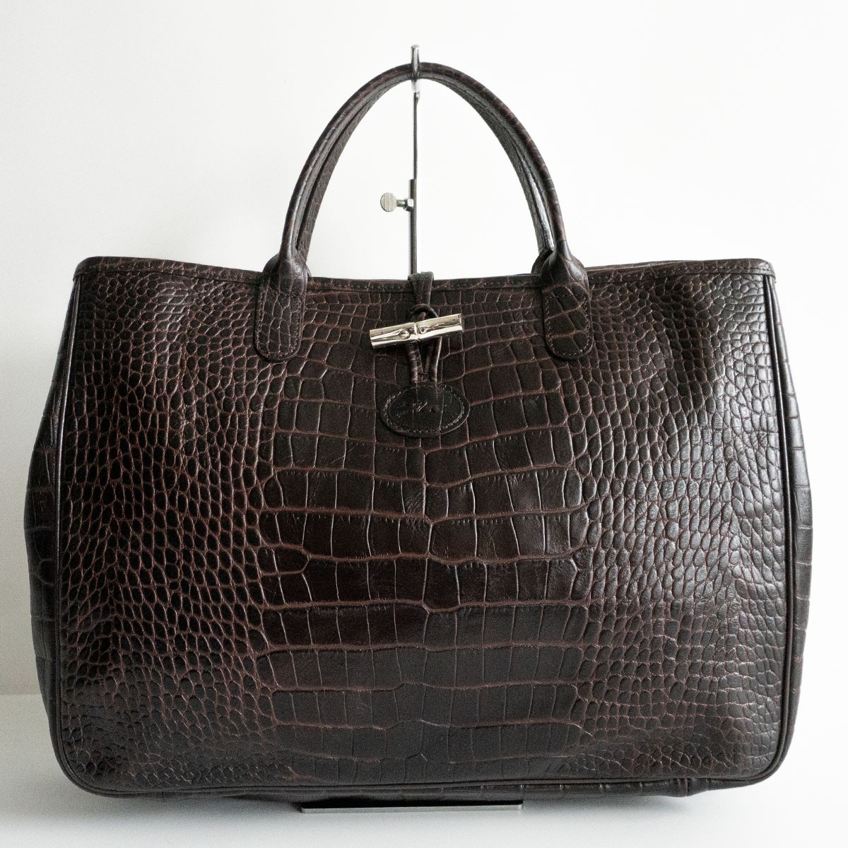 極美品 LONGCHAMP ハンドバッグ クロコ型押し ロゾA4収納可能 極美品 LONGCHAMP ハンドバッグ クロコ型押し ロゾA4収納可能