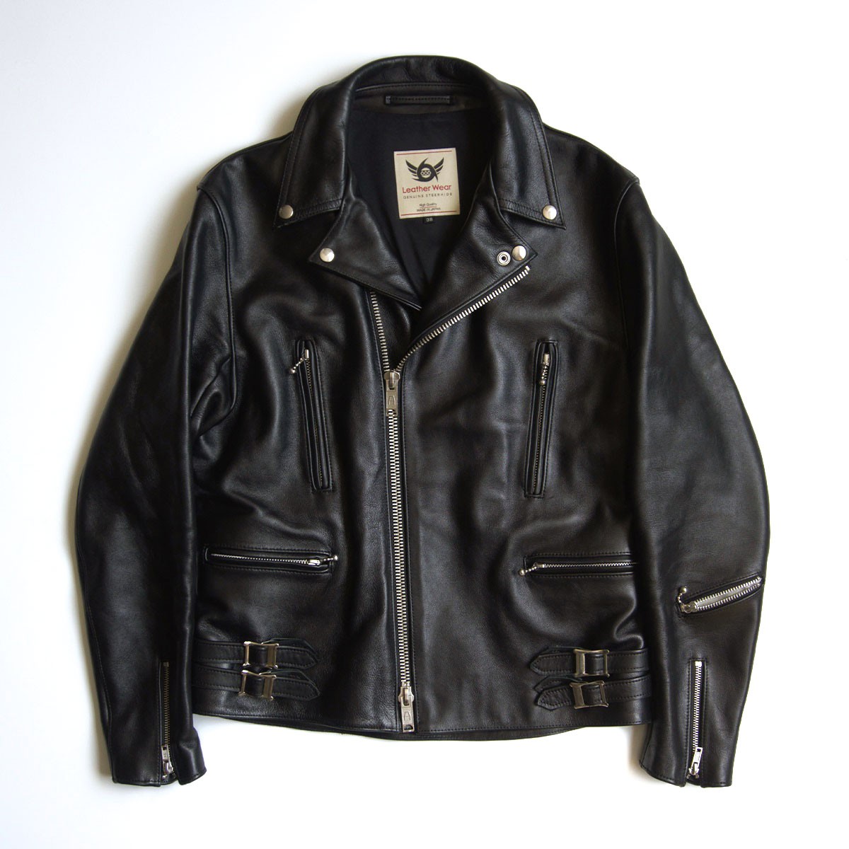 美品 ステアハイド 666 ダブル ライダースジャケット UK レザージャケット 666 (トリプルシックス) ステアハイドレザー サイドベルト