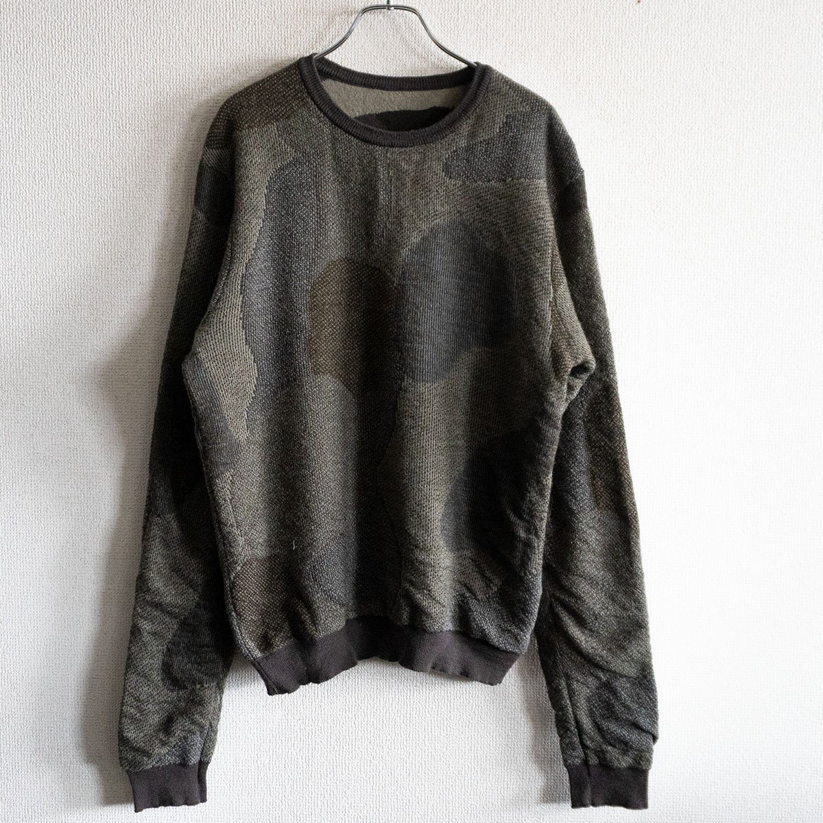 【美品】Yohji Yamamoto POUR HOMME【内部アウト 青写真  化けの皮柄 編み物】3 カーキ ヨウジヤマモト プールオム s2510061