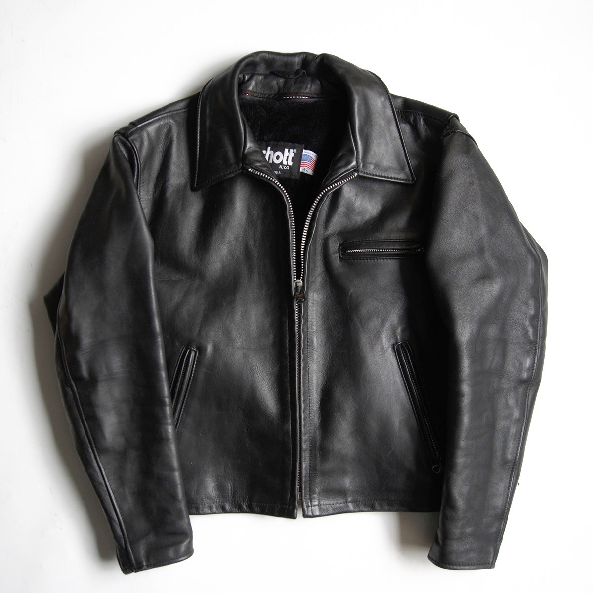 【楽天市場】【美品/ビッグサイズ】SCHOTT【643E/シングルライダースジャケット】42 襟 レザー アメリカ製 ショット ...