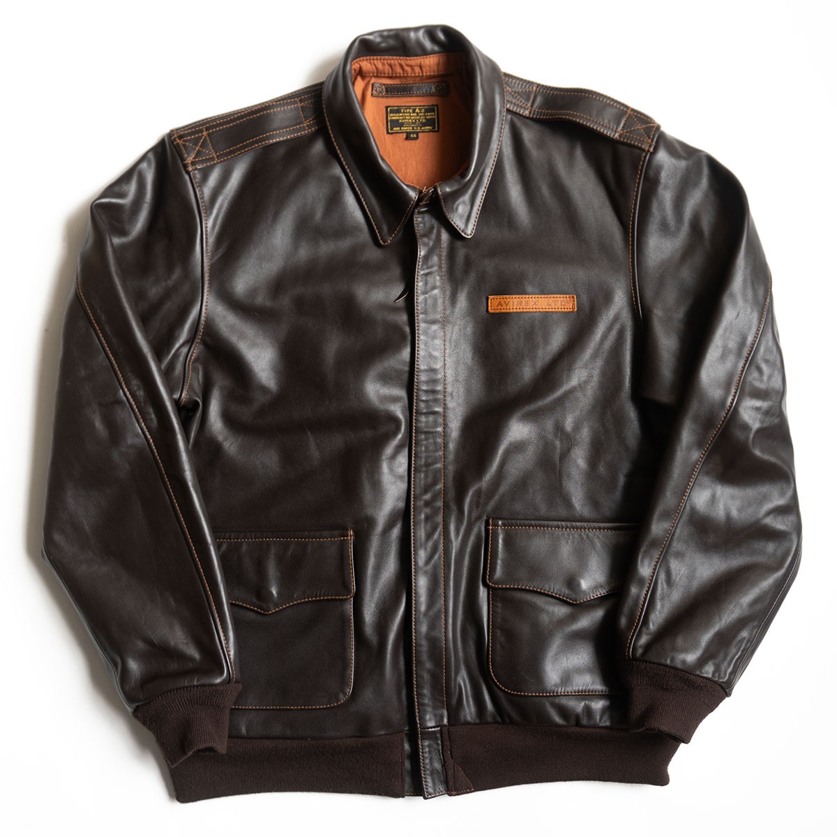 【美品/ビッグサイズ】AVIREX【A-2 ホースハイド フライトジャケット】 44 ブラウン レザー アビレックス 25110598｜OLD BOY SHOP