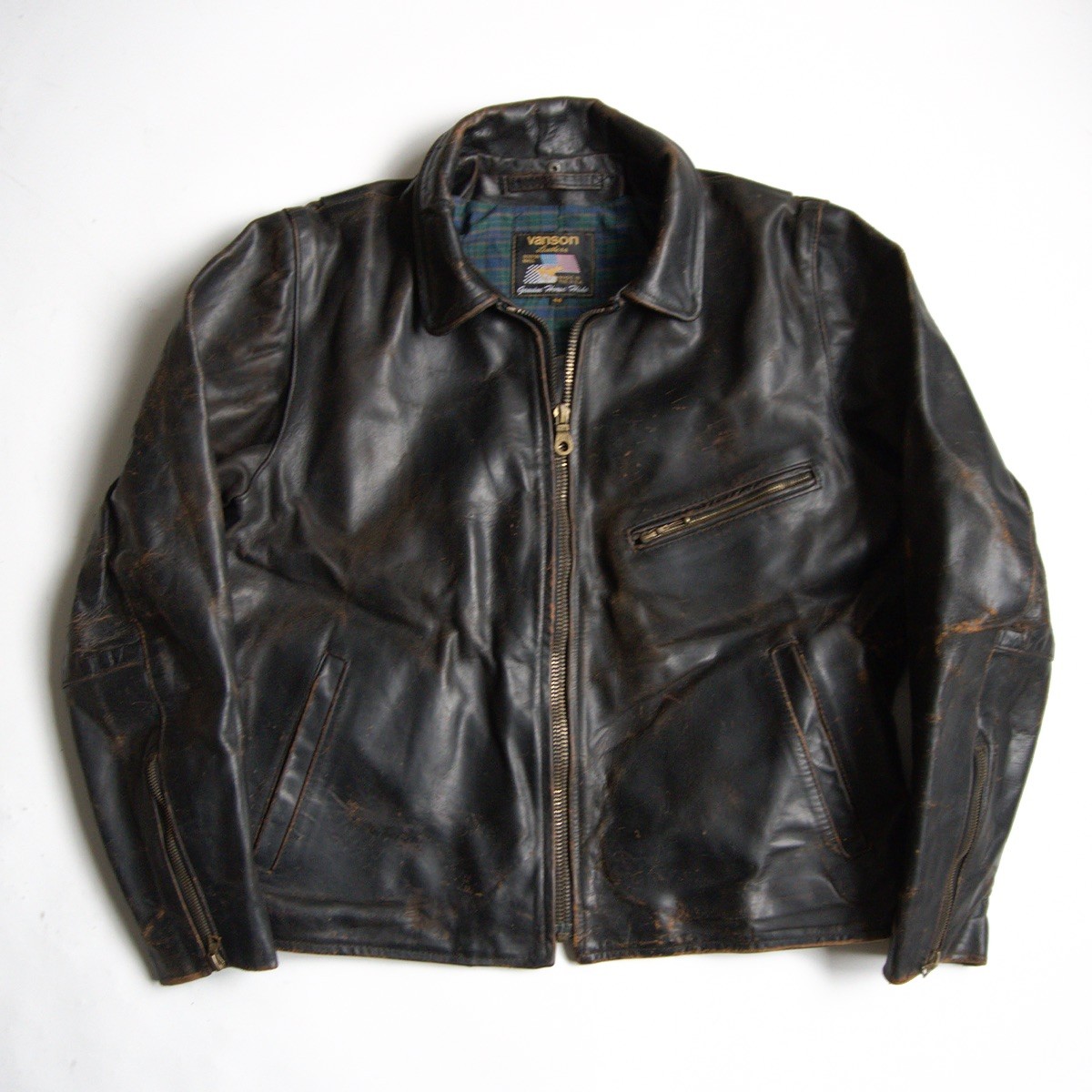 【ホースハイド/ビッグサイズ】 VANSON 【ENF エンフィールド シングルライダースジャケット】44 レザー USA製 バンソン 25120605