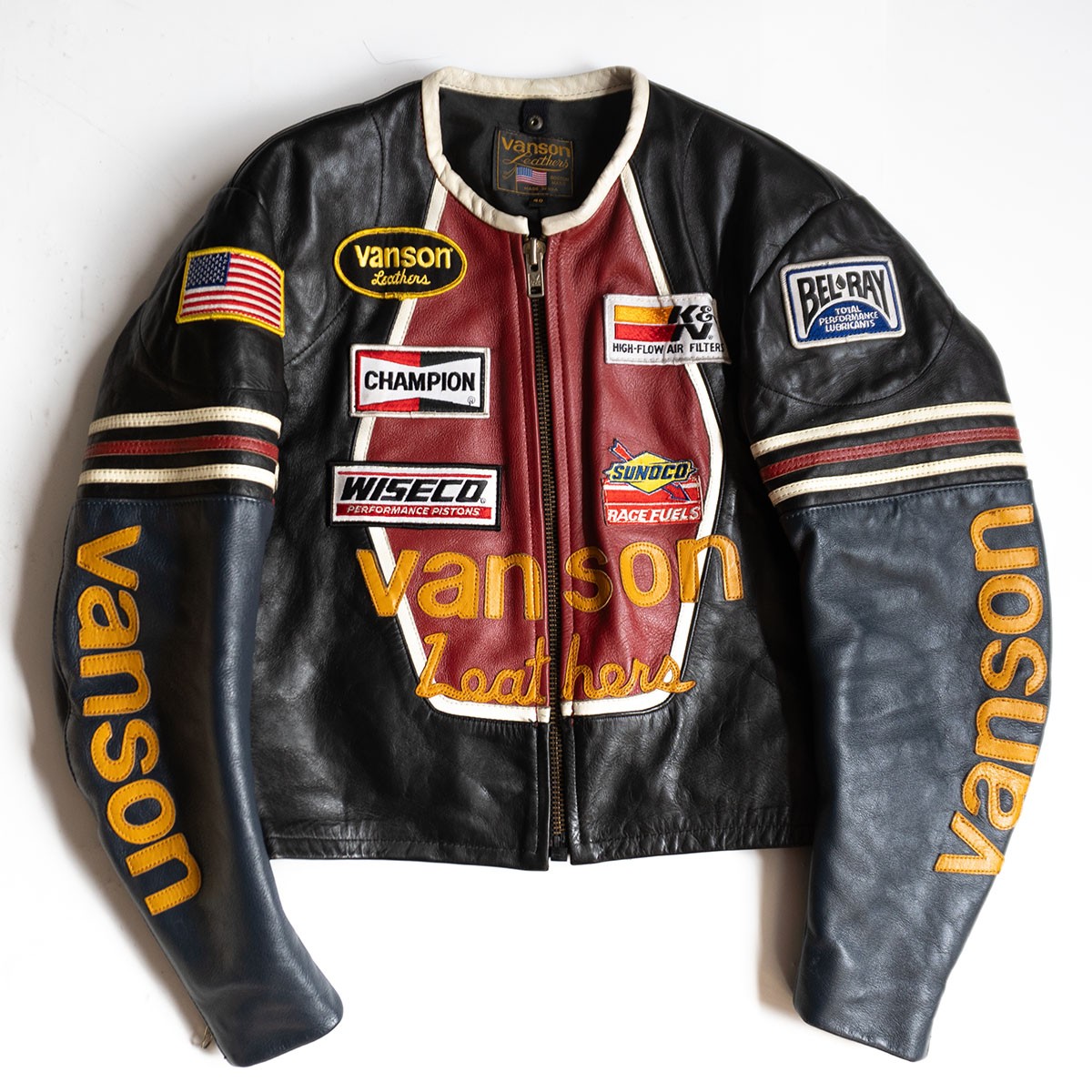 【雰囲気抜群】 VANSON 【ONESTAR ワンスター オールレザー ライダースジャケット】40 ワッペン USA製 バンソン 25120693｜OLD BOY SHOP