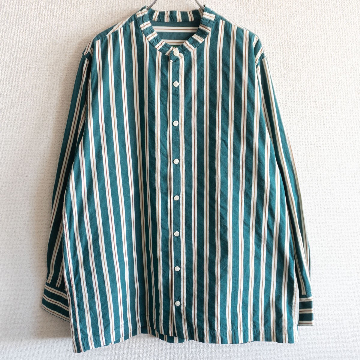 【美品】 CASEY CASEY 【DENVER SHIRT ストライプシャツ】M バンドカラー オーバーシルエット  ケーシー ケーシー 26010785