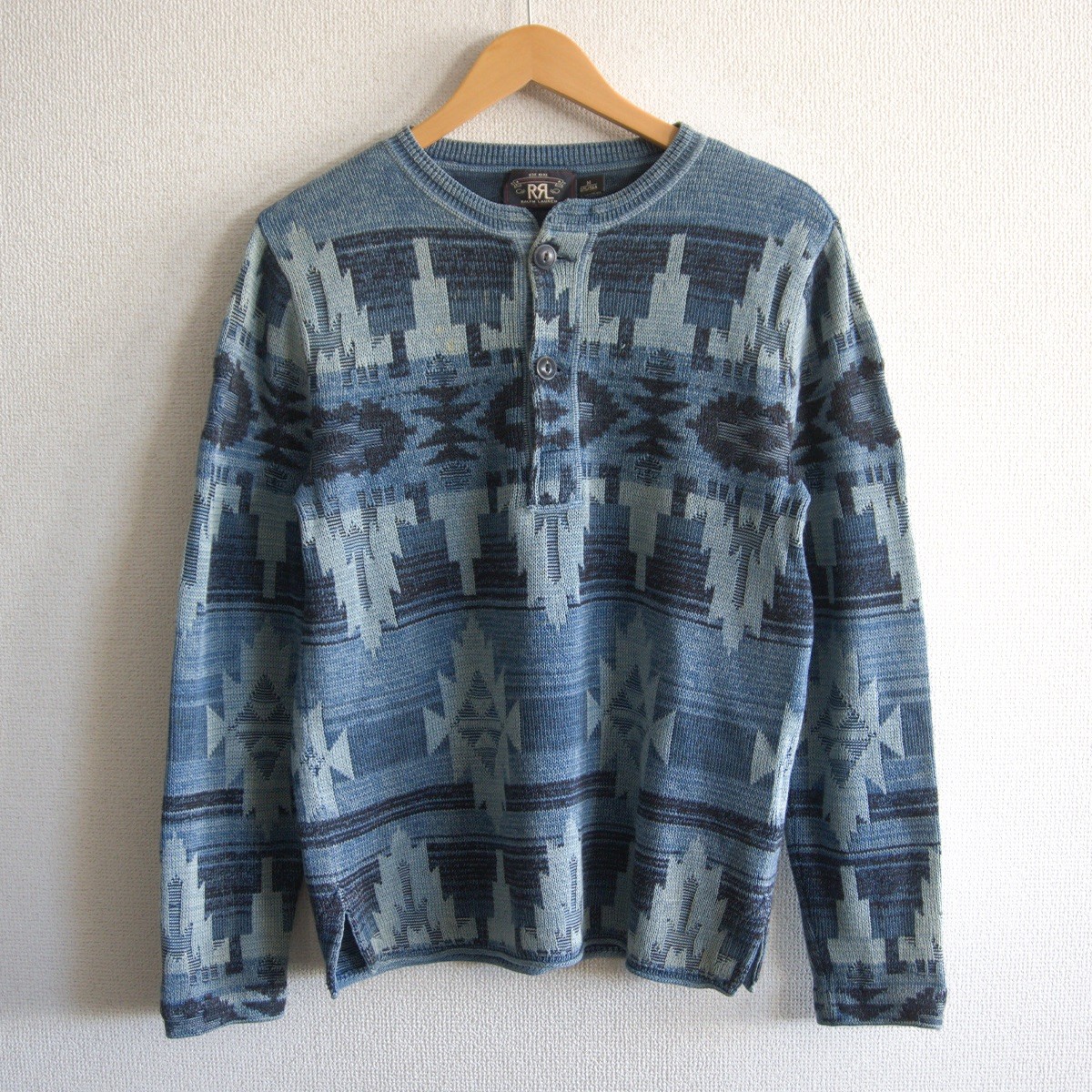 【名作】 RRL 【INDIGO NATIVE HENLEYNECK PULLOVER KNIT 】M ネイティブ インディゴ ヘンリーネック セーター ニット 26010808
