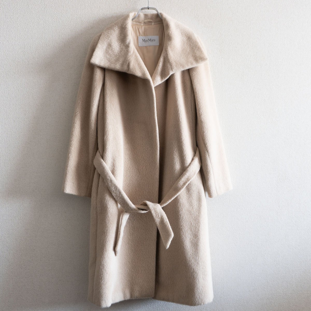【最飛び切り】MAX MARA 【アルパカ 呼びりんテッド 一回り 厚地の外套】42 ロング厚地の外套 羊毛 マックスマーラ  s2602063