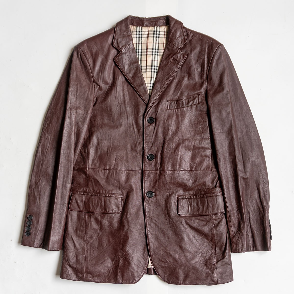 【最高級】BURBERRY BLACK LABEL【レザー テーラードジャケット】M  山羊革 バーバリーブラックレーベル 26020505