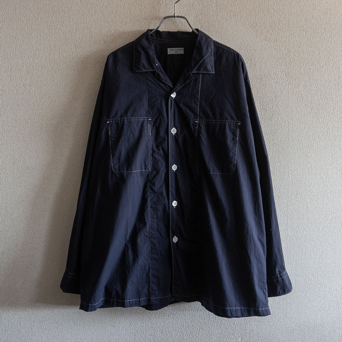 【AD1999/アーカイブ】COMME des GARCONS HOMME【90s ステッチデザイン ボックスシルエット シャツ】ネイビー コムデギャルソンオム 26020500