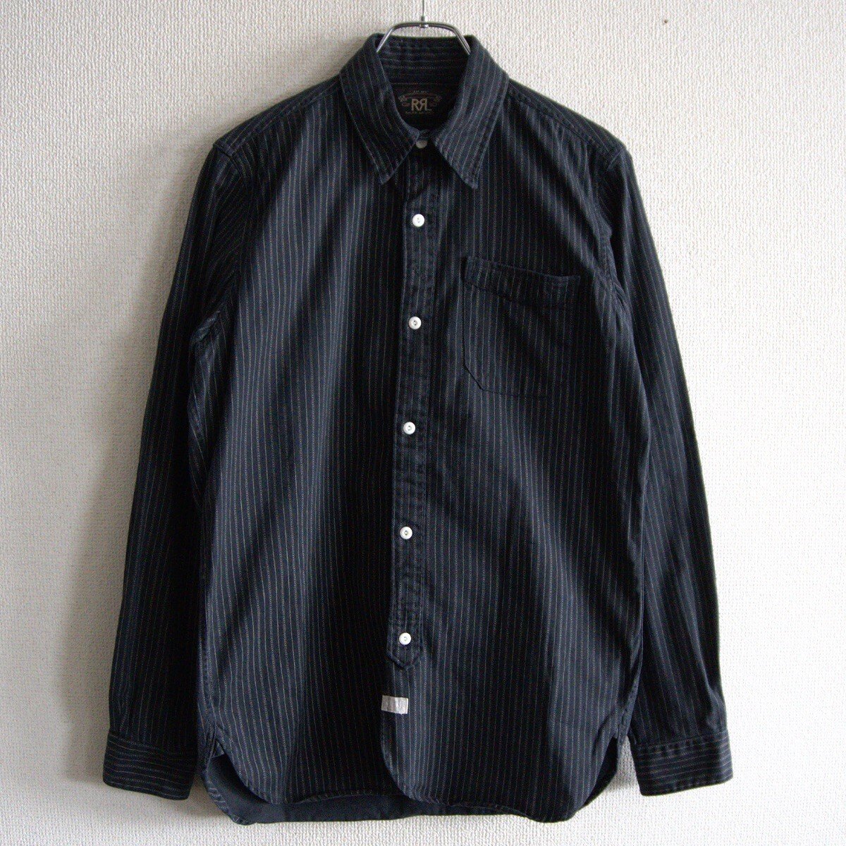 【雰囲気抜群】RRL【Black Striped Work Shirt】S ストライプ シャツ ダブルアールエル 26020097