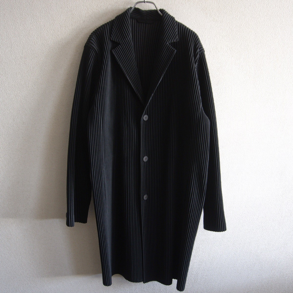 【美品】 HOMME PLISSE ISSEY MIYAKE【プリーツ コート】3 ブラック オムプリッセ イッセイミヤケ 26030190