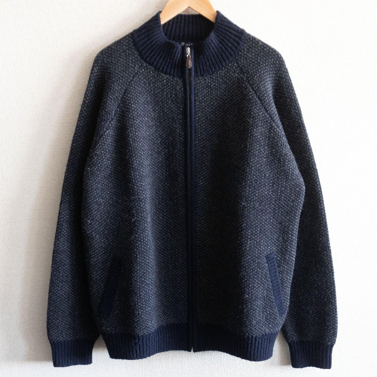 【美品】PAPAS PLUS 【バーズアイ ニット ジャケット】LL パパス プラス ネイビー 26030291
