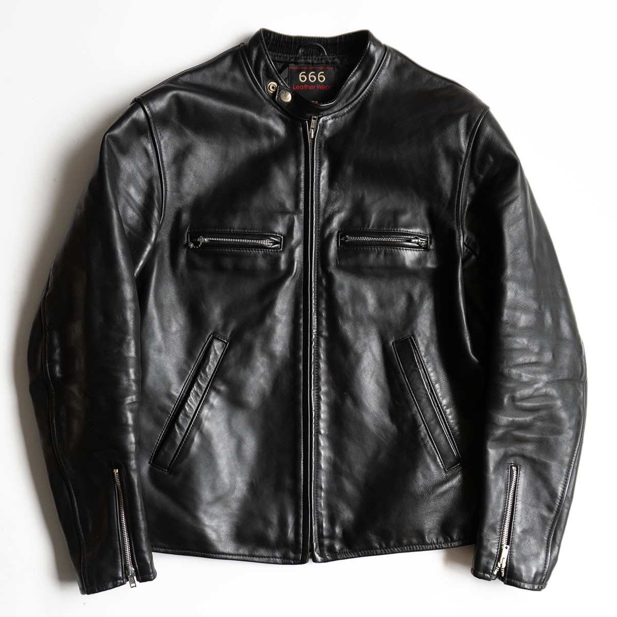 【美品】666 triple six【ステアハイド マンダリンカラー シングルライダースジャケット】40 レザー トリプルシックス 26030393