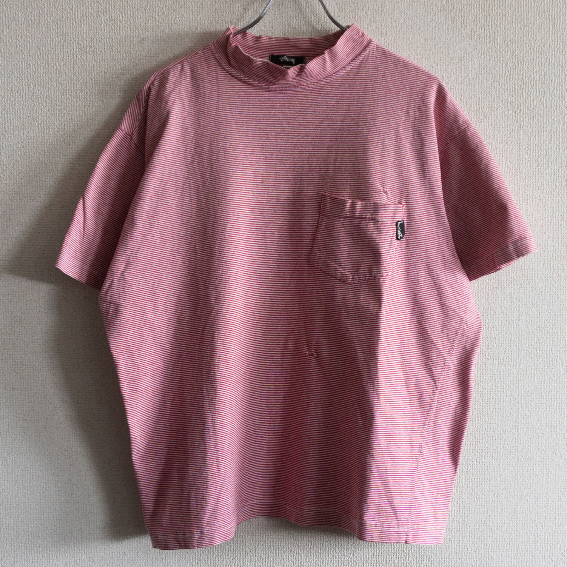 【80s/USA製】OLD STUSSY【モックネック ボーダー Tシャツ】L ステューシー オールド ビッグシルエット オーバーサイズ 古着 26030285|OLD BOY SHOP