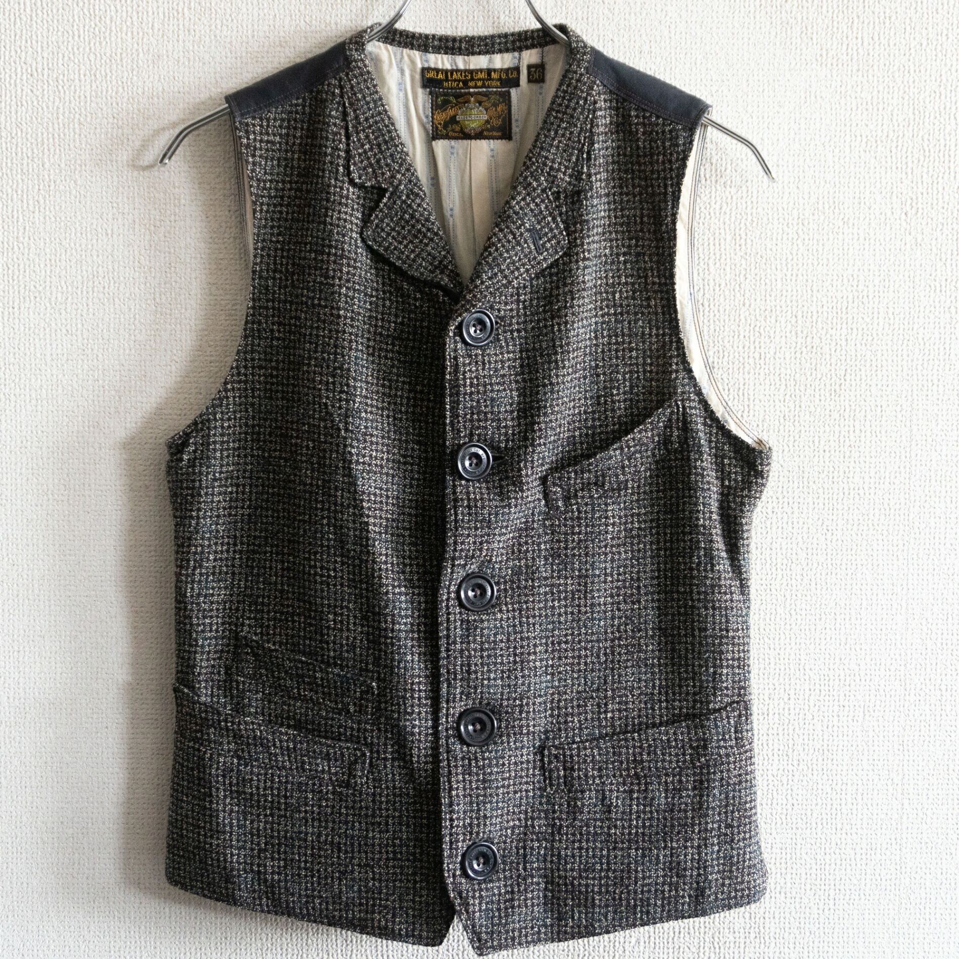 【美品】FREEWHEELERS GREAT LAKES GMT.MFG.CO.【FITZGERALD VEST】36 ツイードベスト フリーホイーラーズ 26030390｜OLD BOY SHOP