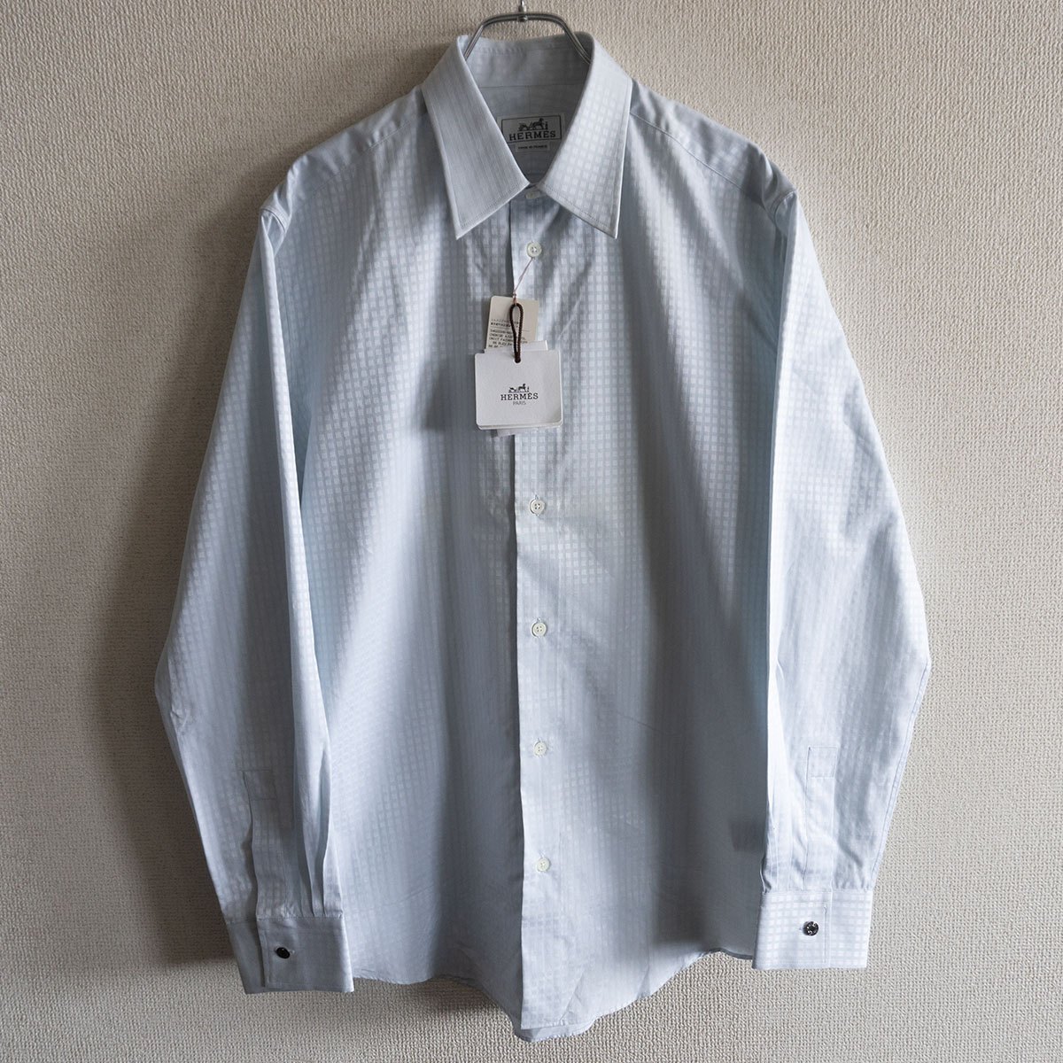 【高級品/タグ付き未使用品】 HERMES 【セリエボタン コットン 柄シャツ】40 15 3/4 エルメス フランス製 26030670
