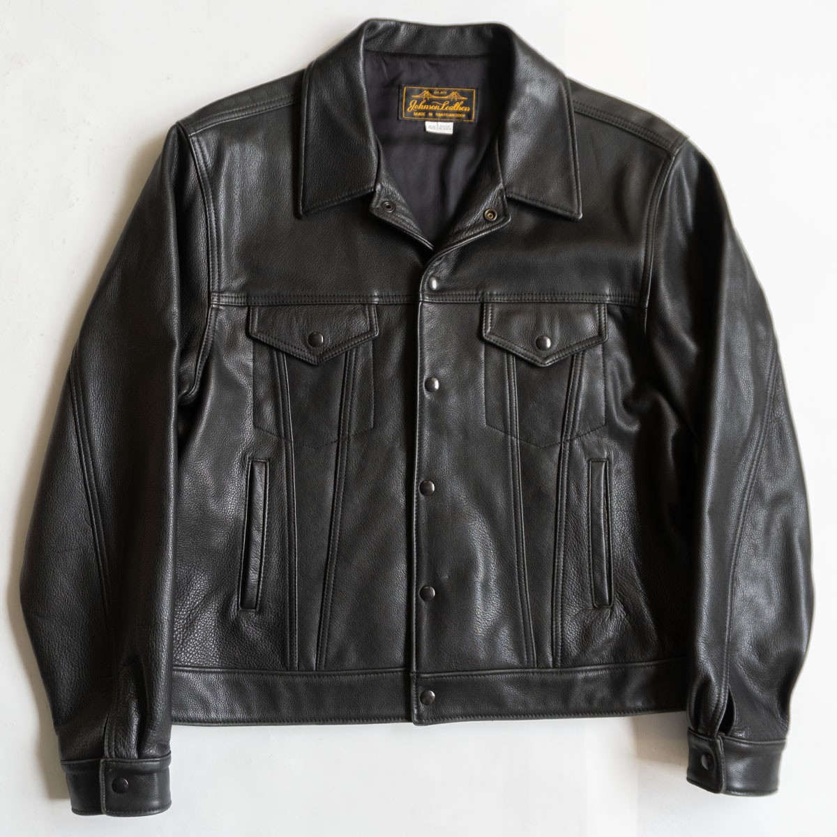 【ビッグサイズ48】Johnson Leathers【レザー トラッカージャケット】USA製 ブラック ジョンソンレザー 26030563