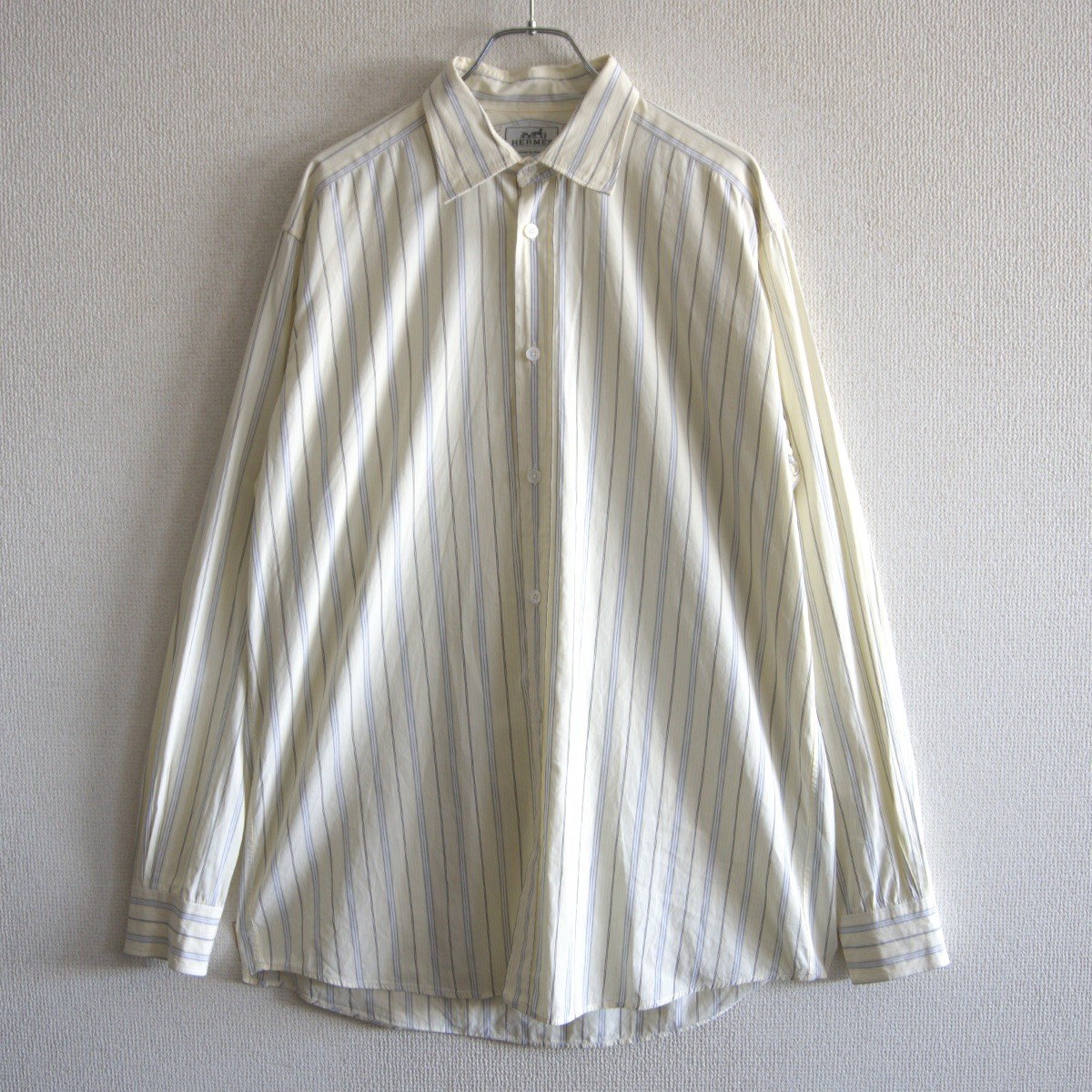 【高級品/】 HERMES 【セリエボタン コットン ストライプシャツ】41 16 エルメス フランス製