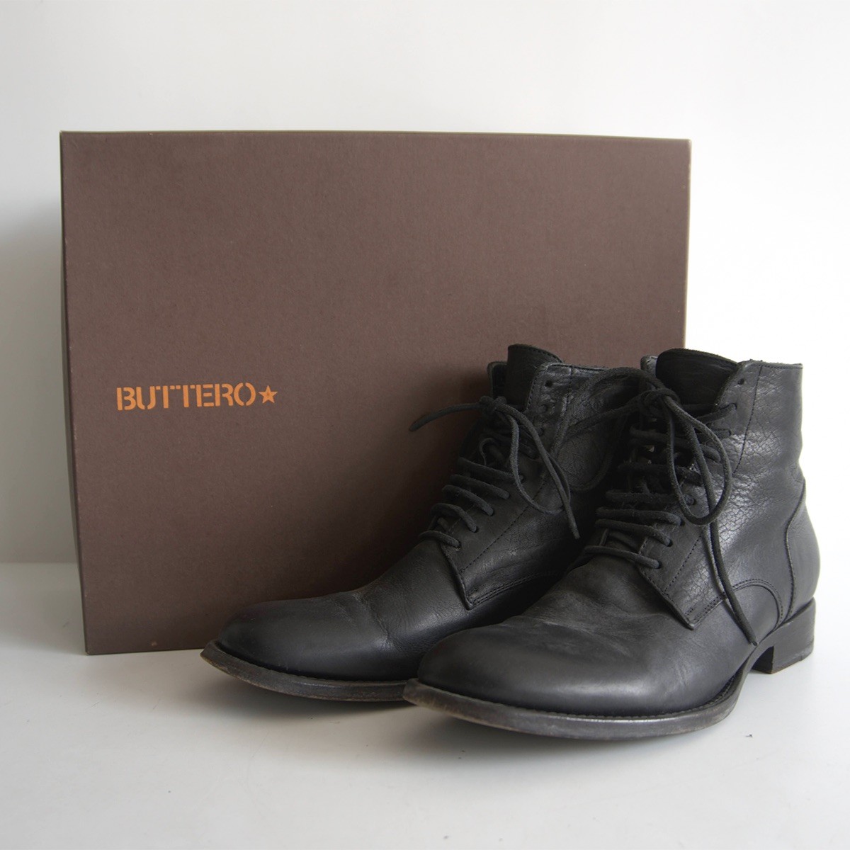 【雰囲気抜群】BUTTERO【レースアップ ブーツ】39 イタリア製 ブラック レザー ブッテロ 26030850