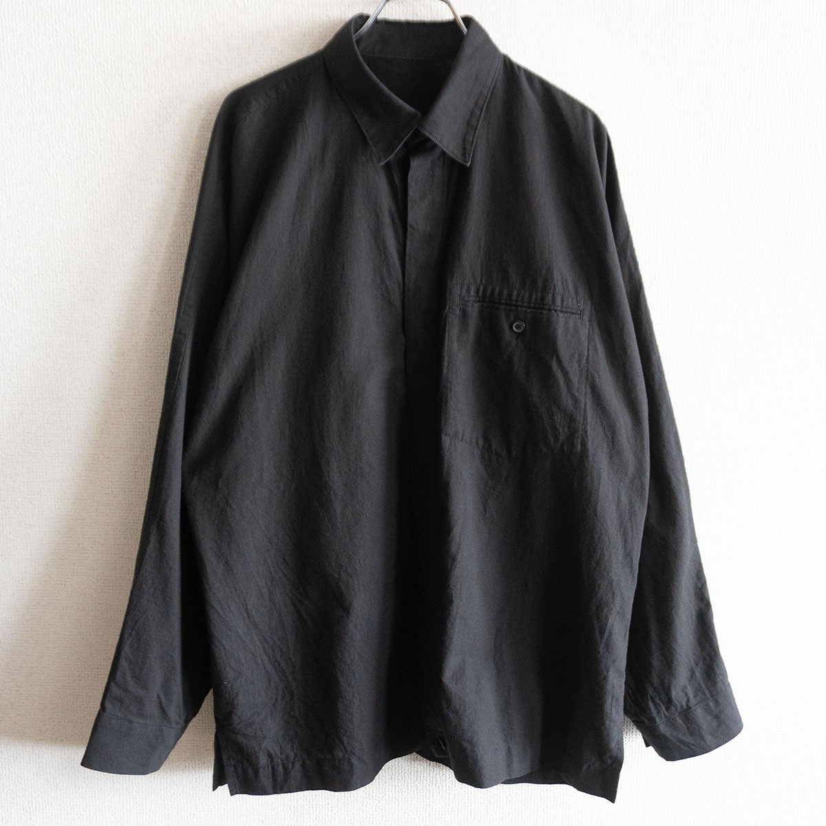 【美品】 HOMME PLISSE ISSEY MIYAKE【STREAMLINE SHIRT】3 ブラック オムプリッセ イッセイミヤケ s2603127