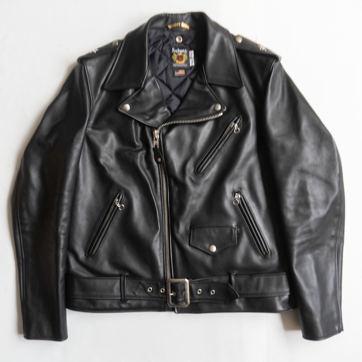 【美品/ビッグサイズ】SCHOTT【613UST/ワンスター ダブルライダースジャケット】42TALL USA製 ブラック ショット 26030884