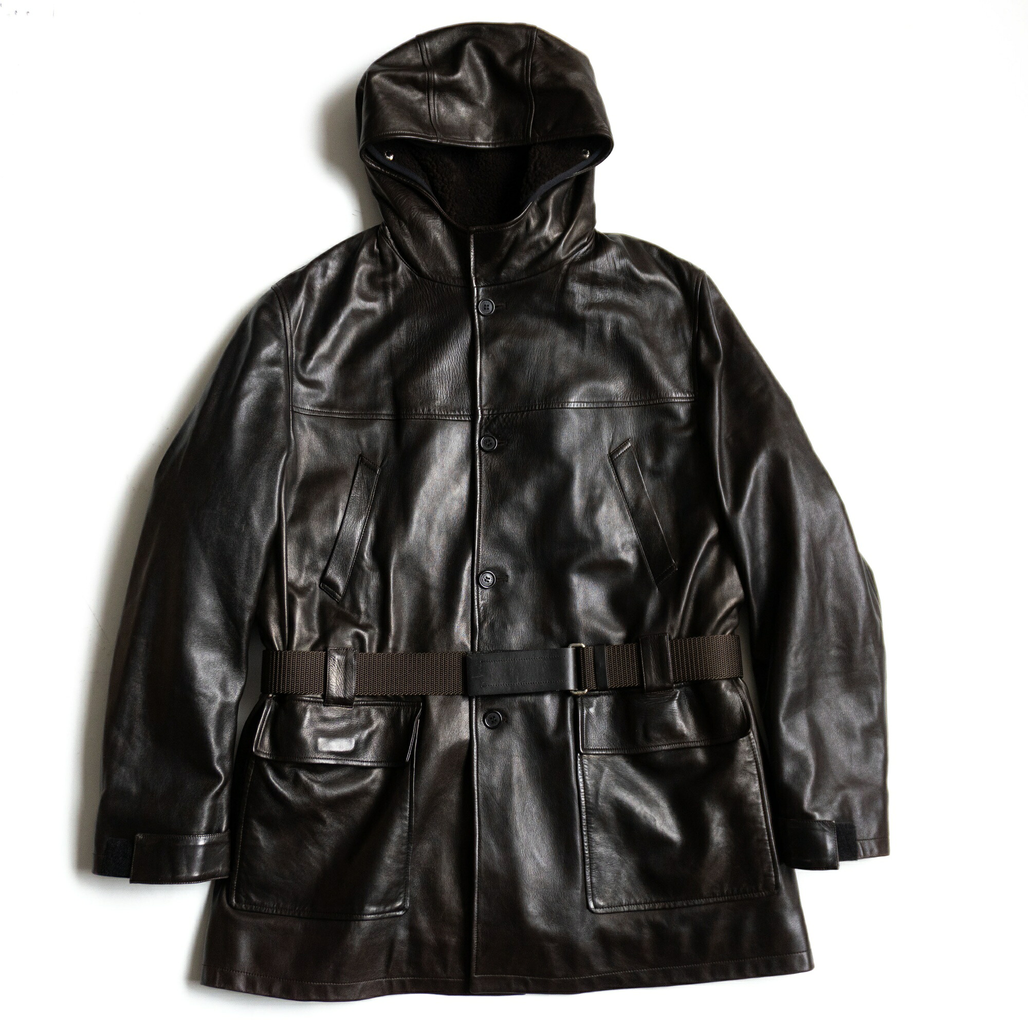 【最高級】PRADA【レザー フーデッド ライナー付き コート】52 ブラウン プラダ 26030869
