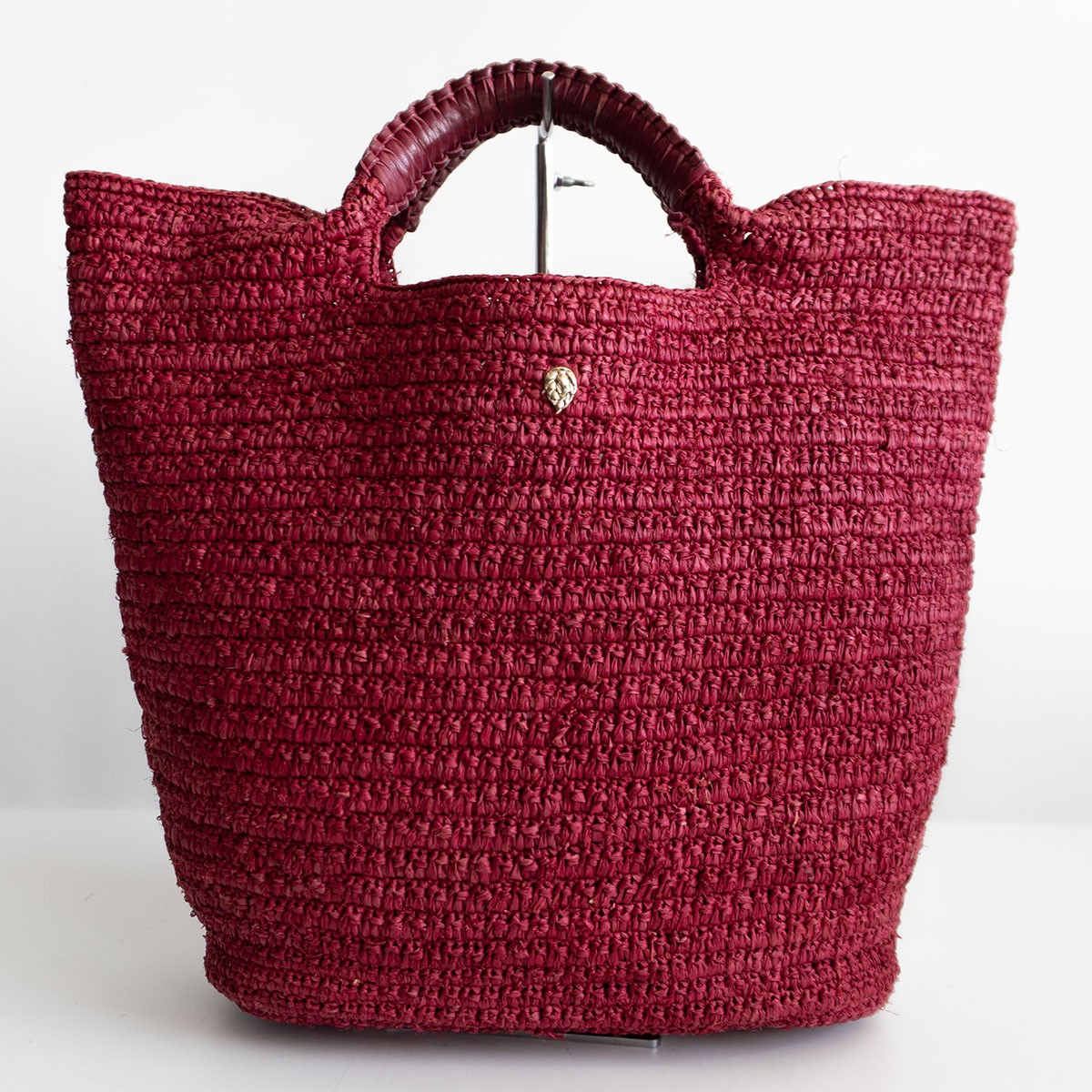 【美品/インナーポーチ付き】HELEN KAMINSKI【レザーハンドル ラフィア トート バッグ】ボルドー ヘレンカミンスキー 26040058|OLD BOY SHOP