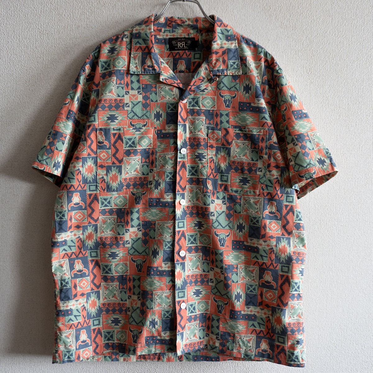 【極美品】RRL【PRINT WOVEN CAMP SHIRTS】L ネイティブ オープンカラー シャツ ダブルアールエル 26040158