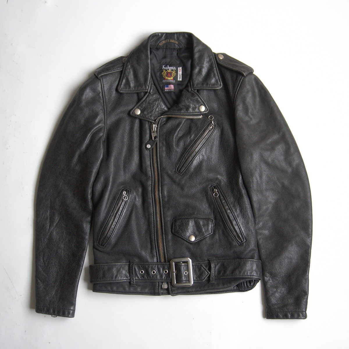 【雰囲気抜群】SCHOTT【613WA/GARMENTWASH/ダブルライダースジャケット】34TALL USA製 ブラック ショット 26031085