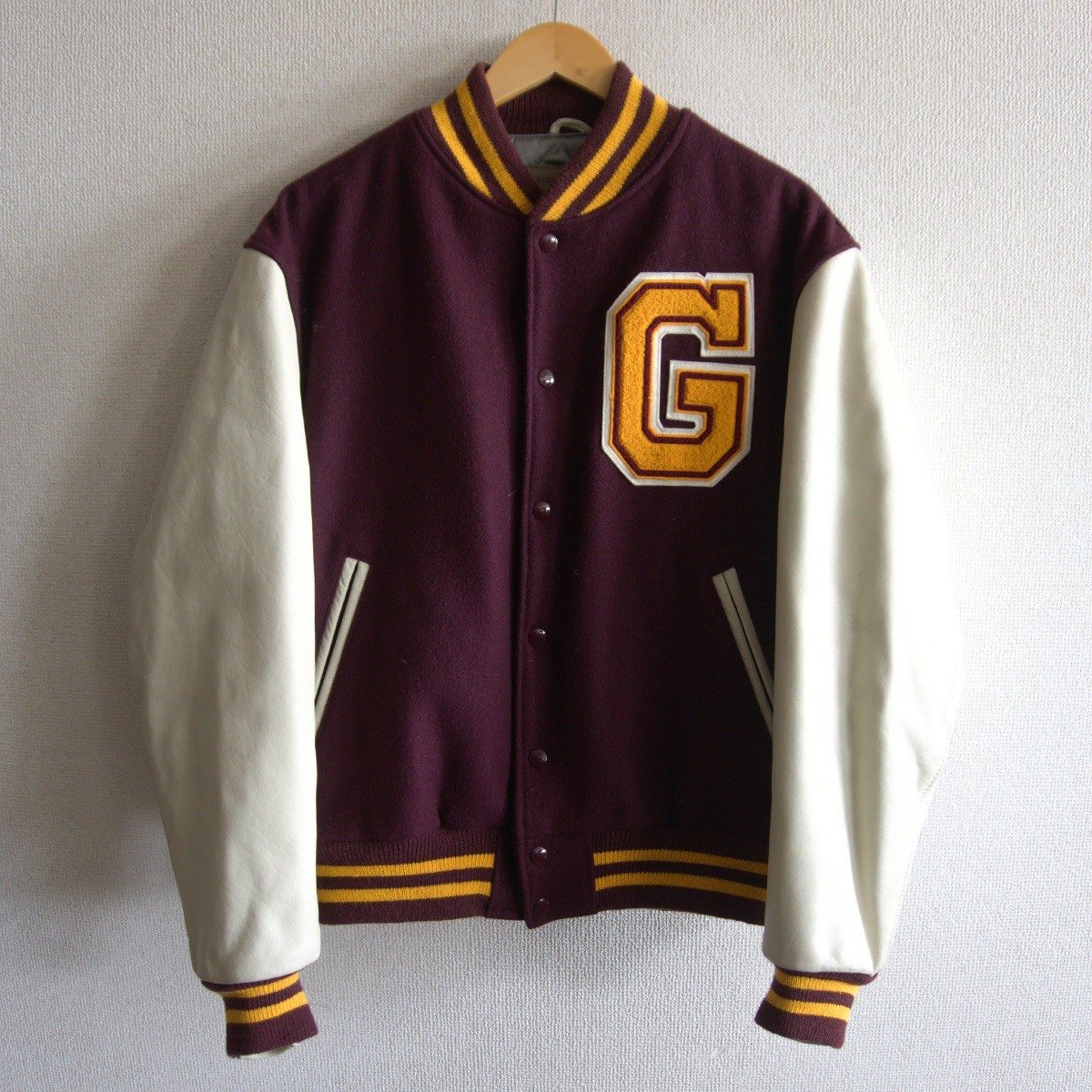 【美品/USA製】GOLDEN BEAR【袖なめし革 スタジャン】L 紋章 上衣 ゴールデンベア 26040229