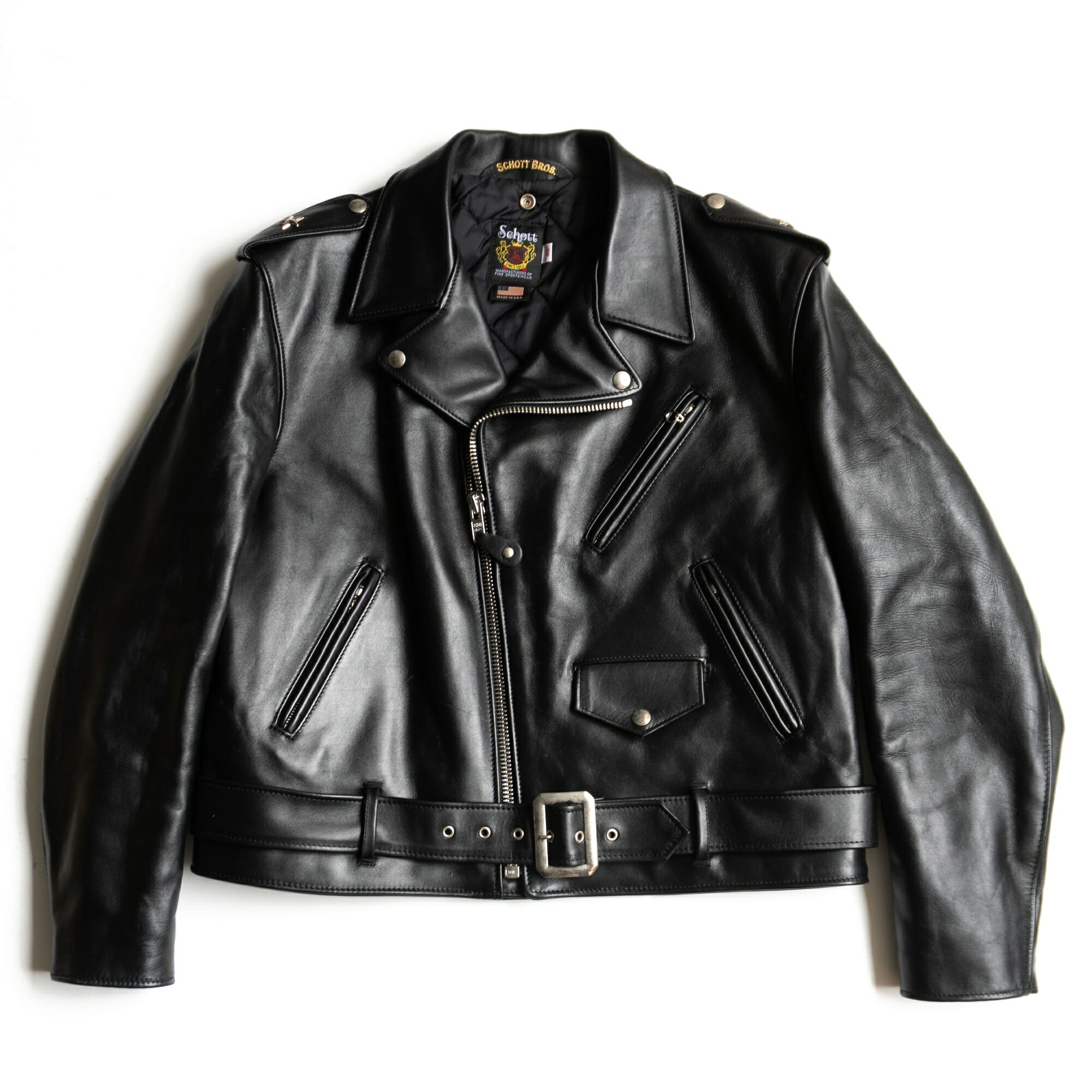 【美品/ビッグサイズ】SCHOTT【613US/ワンスター ダブルライダースジャケット】46 USA製 ブラック ショット 26040392