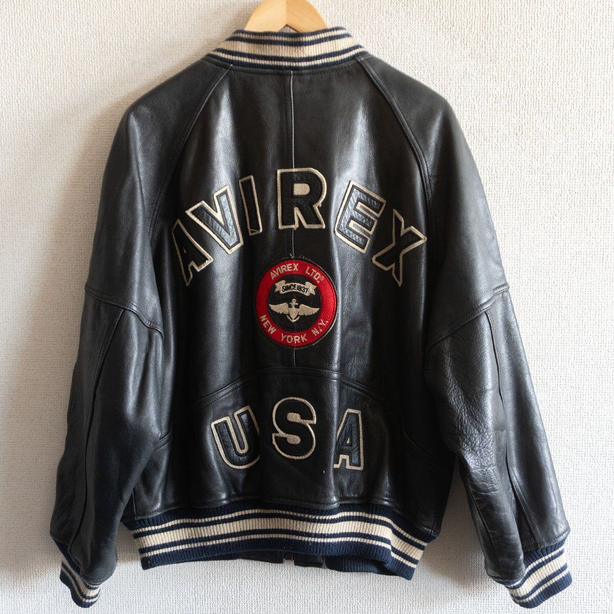 【美品】AVIREX【レザー スタジャン】 アワード ジャケット ワッペン アヴィレックス 26010602|OLD BOY SHOP