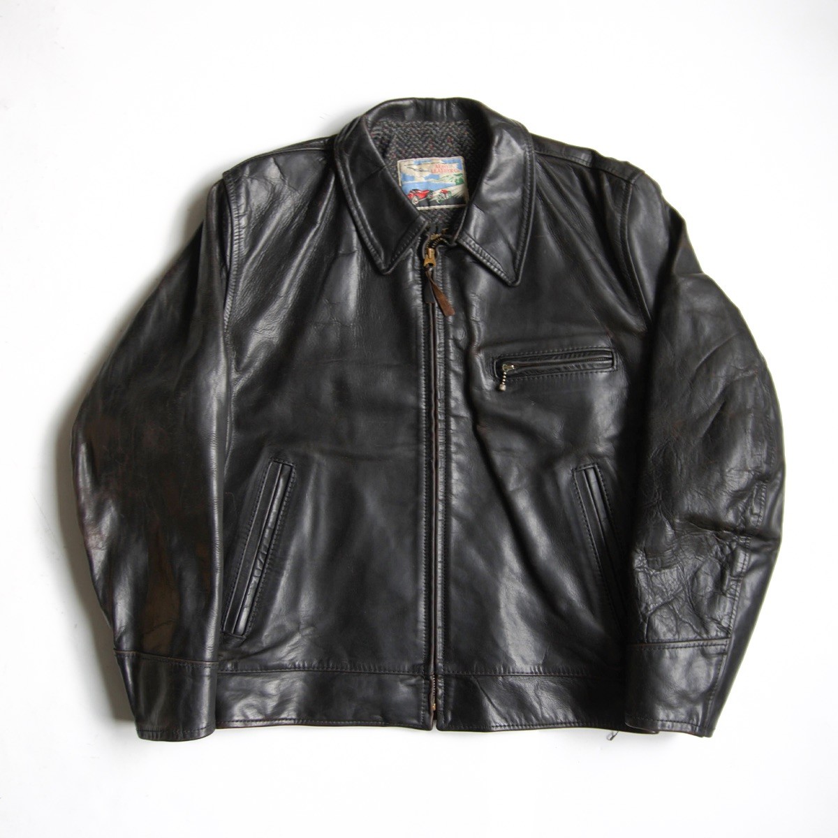 【佇まい人並み外れた/ビッグ大きさ】AERO LEATHER【ハイウェイマン ホースハイド なめし革 上衣】42 黒いこと エアロなめし革 26040691