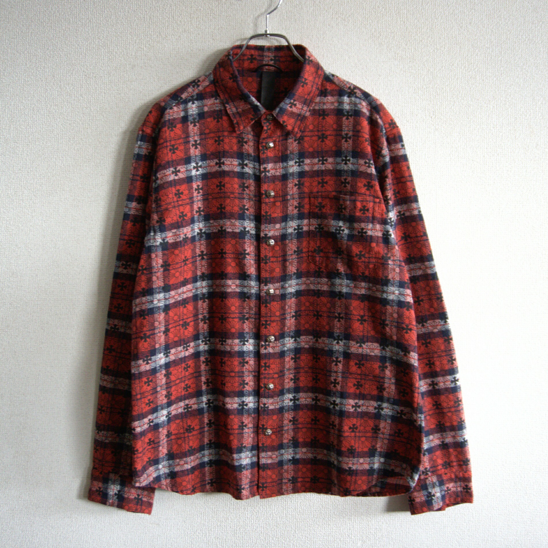 【最御前上等】CHROME HEARTS【Y NOT Loose Ends Check Shirt】XL クロムハーツ 読み合わせる プルオーバー 26060116