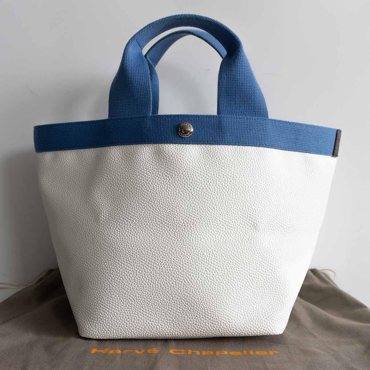 【美品】 Herve Chapelier 【707GP/リュクス コーテッドキャンバス 舟形 トート バッグ】 ホワイト×ミョゾティス エルベシャプリエ 26060559|OLD BOY SHOP