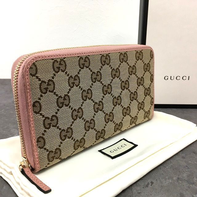 【中古】 貨物輸送込み！ 極美品 GUCCI ジップウォレット 363423 GG帆布 ベージュ サクラ色 ラウンドジッパー長紙入れ 22
