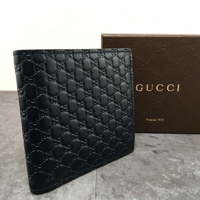 【中古】貨物輸送込み！ 美品 GUCCI 二つ折り札入れ 150413 マイクログッチシマ 箱付き添い人 米国海軍 メンズ 119 バッグ・小物・ブランド雑貨-メンズ財布