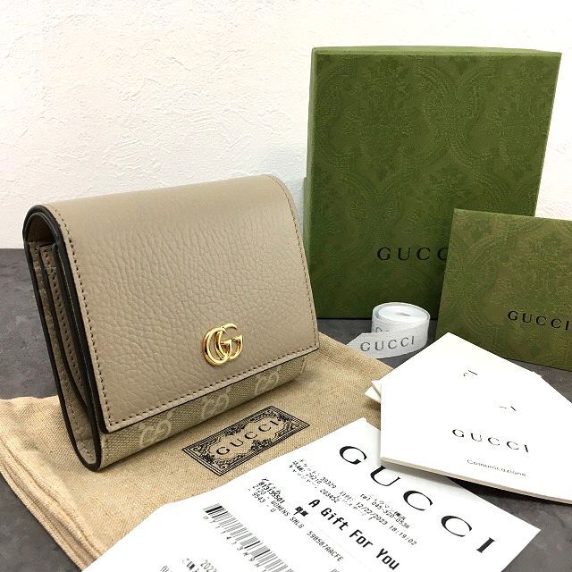 【中古】 送料込み！ 未使用品 GUCCI コンパクトウォレット 598587 プチマーモント ベージュ 箱付き ☆プレゼントにも☆ 187｜S2Company