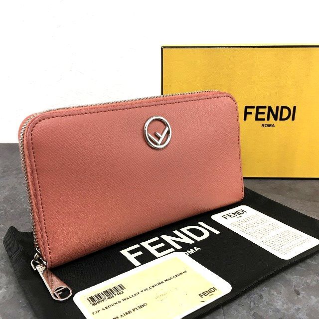 【中古】 貨物輸送込み！ 極美品 FENDI ジップウォレット 8M0299 エフイズ サクラ色 しろがね色 箱付き添い人 298