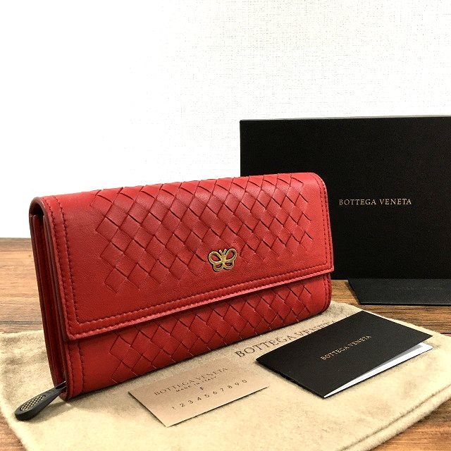 【中古】 貨物輸送込み！ 極美品 BOTTEGAVENETA 長紙入れ 夢見鳥 赤いこと 赤 イントレチャート 箱付き添い人 305