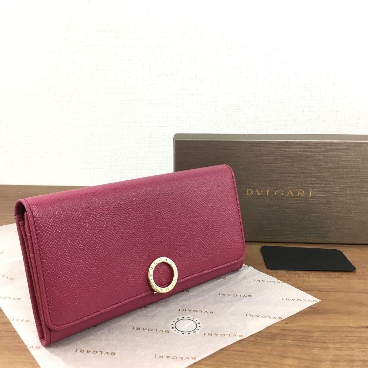 【中古】 貨物輸送込み！ 極美品 BVLGARI 長紙入れ なめし革 ヘザーアメジスト マゼンダ 輪っか 307