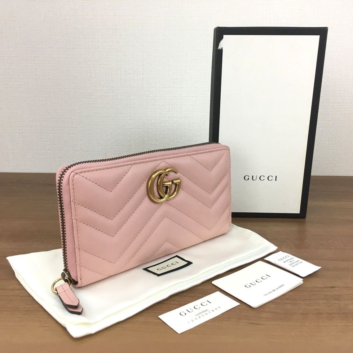 【中古】 送料込み！ 未使用品 GUCCI ジップウォレット 443123 マーモント ライトピンク レザー ☆プレゼントにも☆ 383｜S2Company