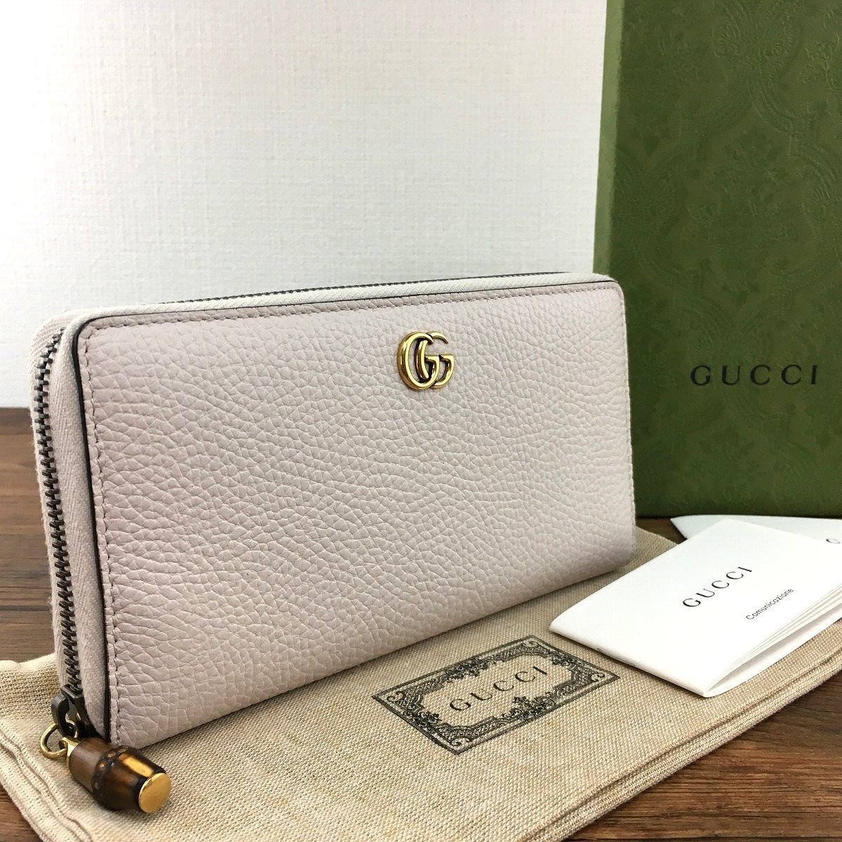 美品✨グッチ◇ニムフェアラウンドファスナー長財布　バンブーパールバイカラー 美品✨グッチ◇ニムフェアラウンドファスナー長財布 バンブー