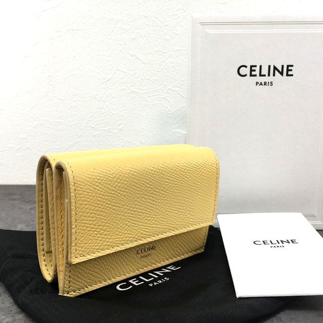 【中古】 送料込み! 極美品 CELINE コンパクトウォレット フォールデット イエロー レザー Wホック財布 箱付き 396