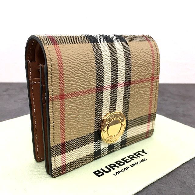 【中古】 貨物輸送込み！ 未当て嵌める品 BURBERRY コンパクトウォレット タータンチェック ベージュ メンズ なめし革 レディース 400