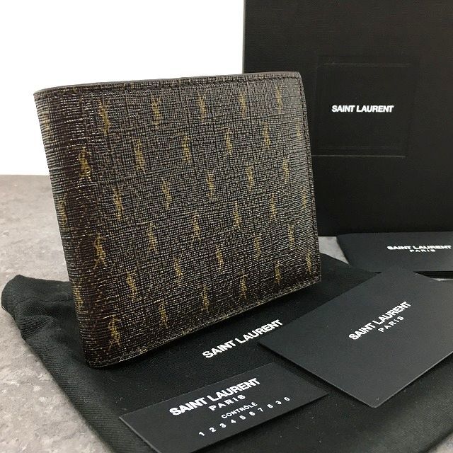 【中古】 送料込み！ 未使用品 Saint Laurent 二つ折り札入れ 647151 ロゴ 箱付き 財布 YSL 445