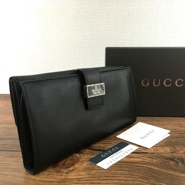 超美品　グッチ　GUCCI 長財布　札入れ　ブラック　レザー GUCCI グッチ 長財布 レザー 長札入れ ブラック 本革 札入れ 札