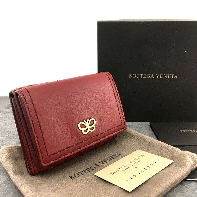 【中古】 貨物輸送込み！ 極美品 BOTTEGAVENETA コンパクトウォレット 夢見鳥 三つ折り紙入れ イントレチャート 夢見鳥 赤茶 537