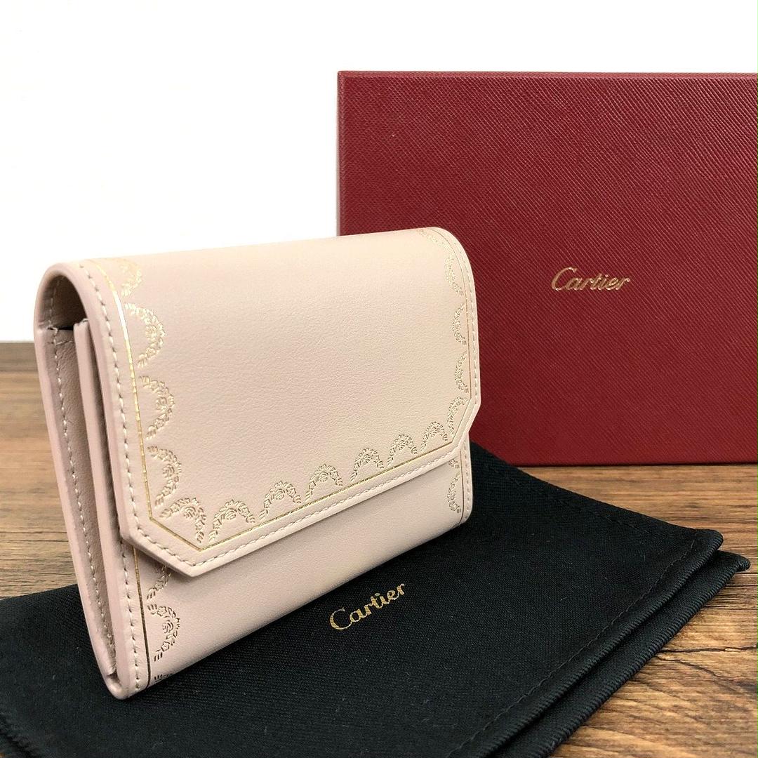 【中古】 貨物輸送込み！ 未当て嵌める品 Cartier コンパクトウォレット ガーランド サクラ色 箱付き添い人 ☆差し上げ物にも☆ 23