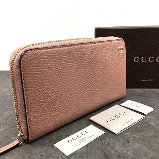 【中古】 貨物輸送込み！ 未当て嵌める品 GUCCI ジップウォレット 449347 インターロッキング サクラ色 箱付き添い人 ☆差し上げ物にも☆ 112